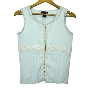 Vintage Y2K Kenneth Cole Babydoll Lace Trim Tank Top Size PS Blue Fairy Preppy